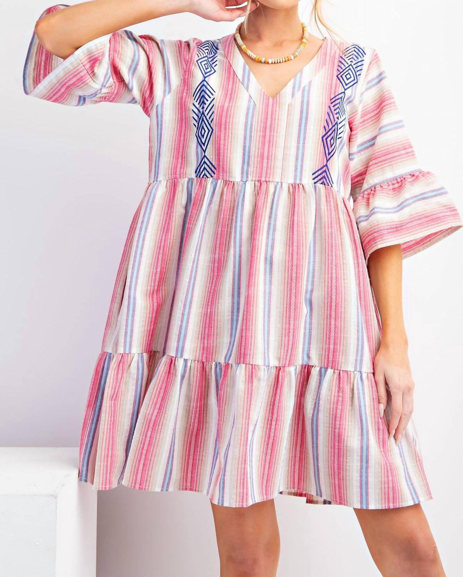 Easel - Embroidered Boho Dress