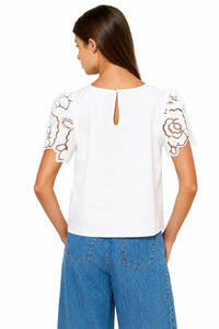 Lalavon - June Floral Eyelet Short Bell Sleeve Top