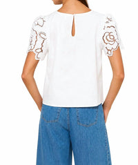 Lalavon - June Floral Eyelet Short Bell Sleeve Top