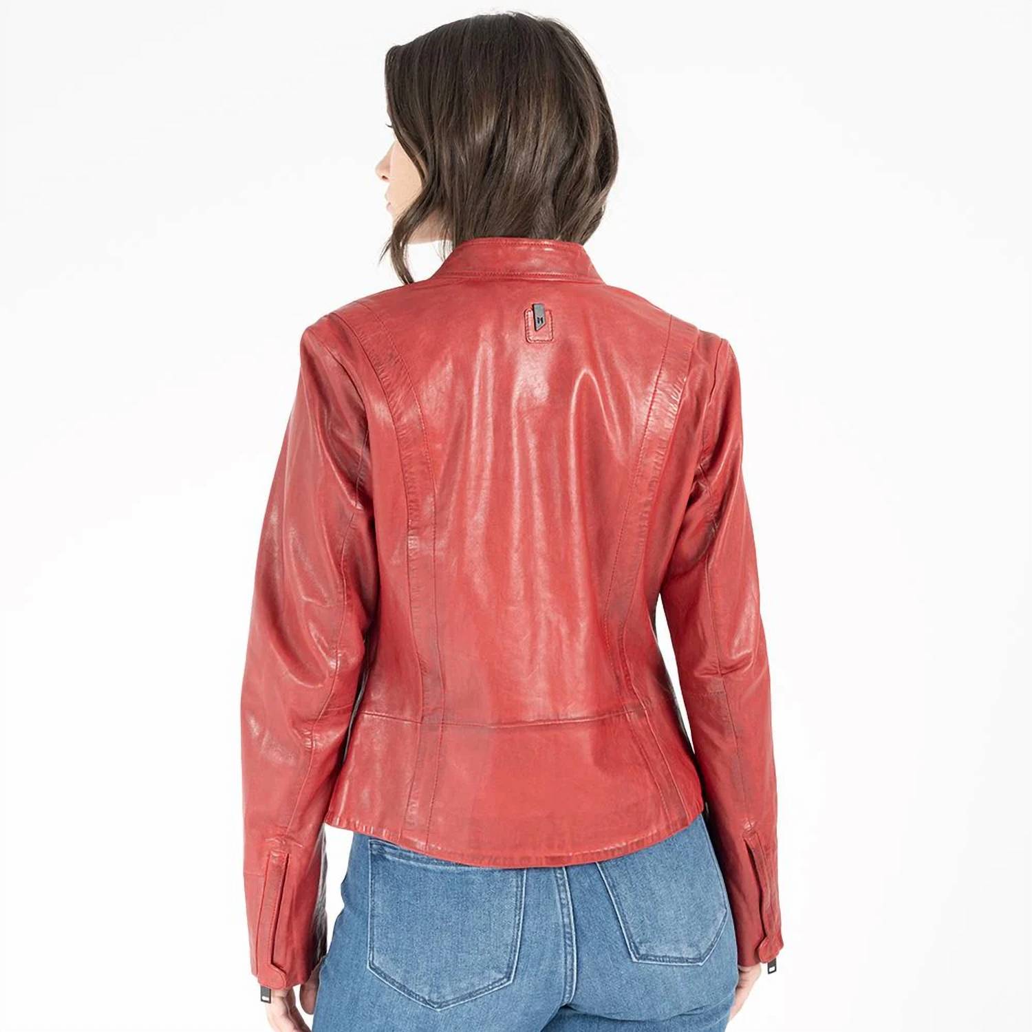 MAURITIUS Chessy Rf Leather Jacket in ox red - women's jacket - detail view