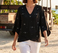 Karen Kane - Bracelet Sleeve Embellished Asymmetric Top - Petite