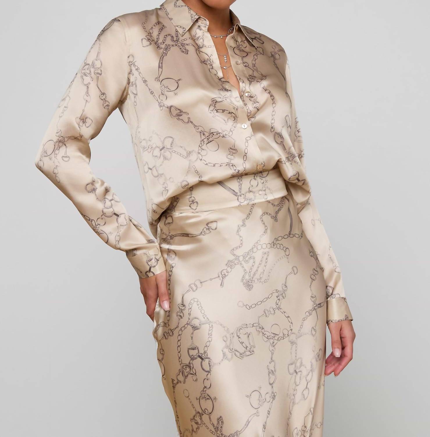 L'Agence Tyler Long Sleeve Blouse in soft macadamia chain - women's blouse - alternate view
