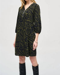 Joseph Ribkoff - Abstract Print Puff Sleeve Shift Dress