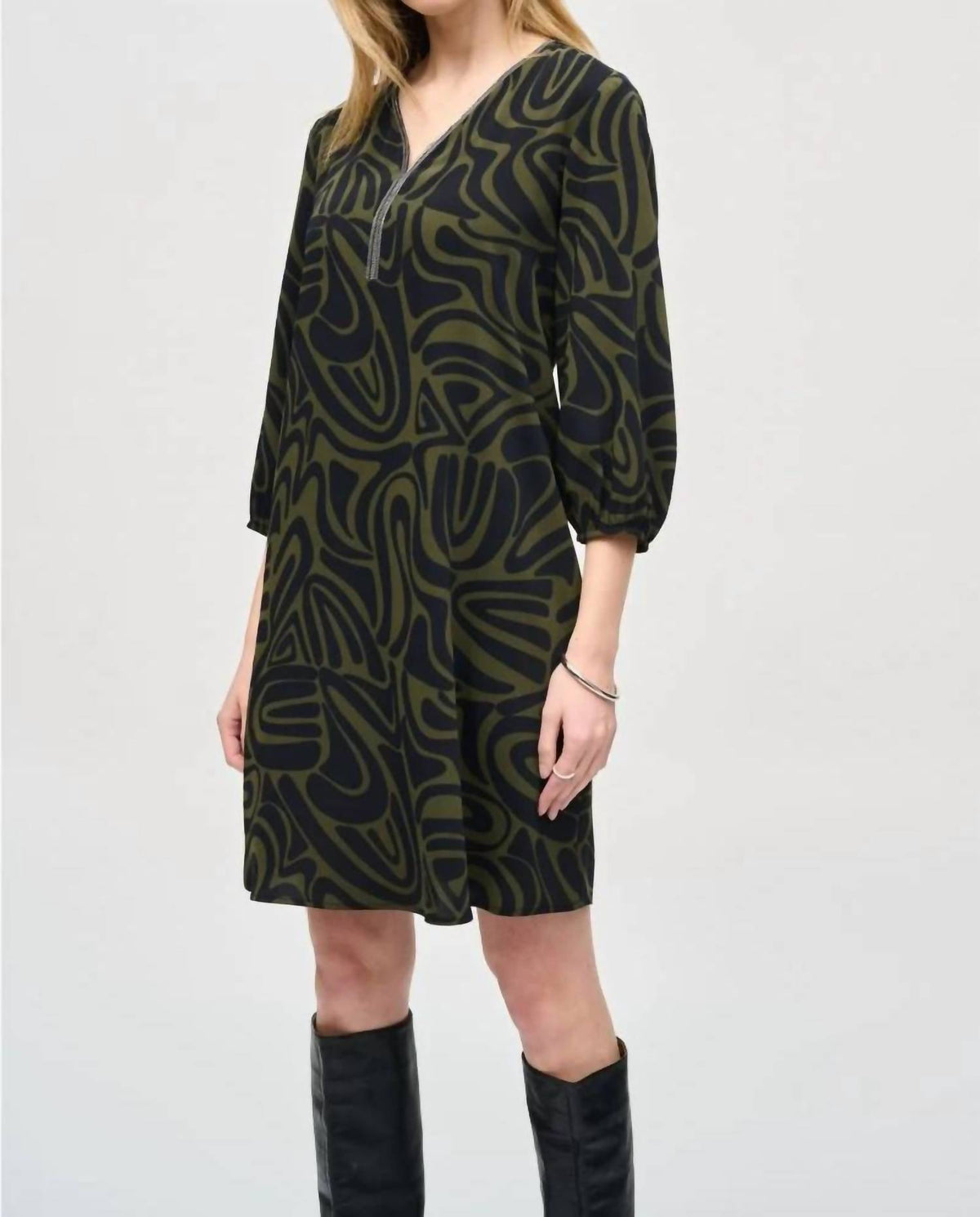 Joseph Ribkoff - Abstract Print Puff Sleeve Shift Dress