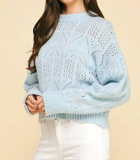 PINCH Eyelet Crewneck Sweater in light blue - women's sweater - alternate view
