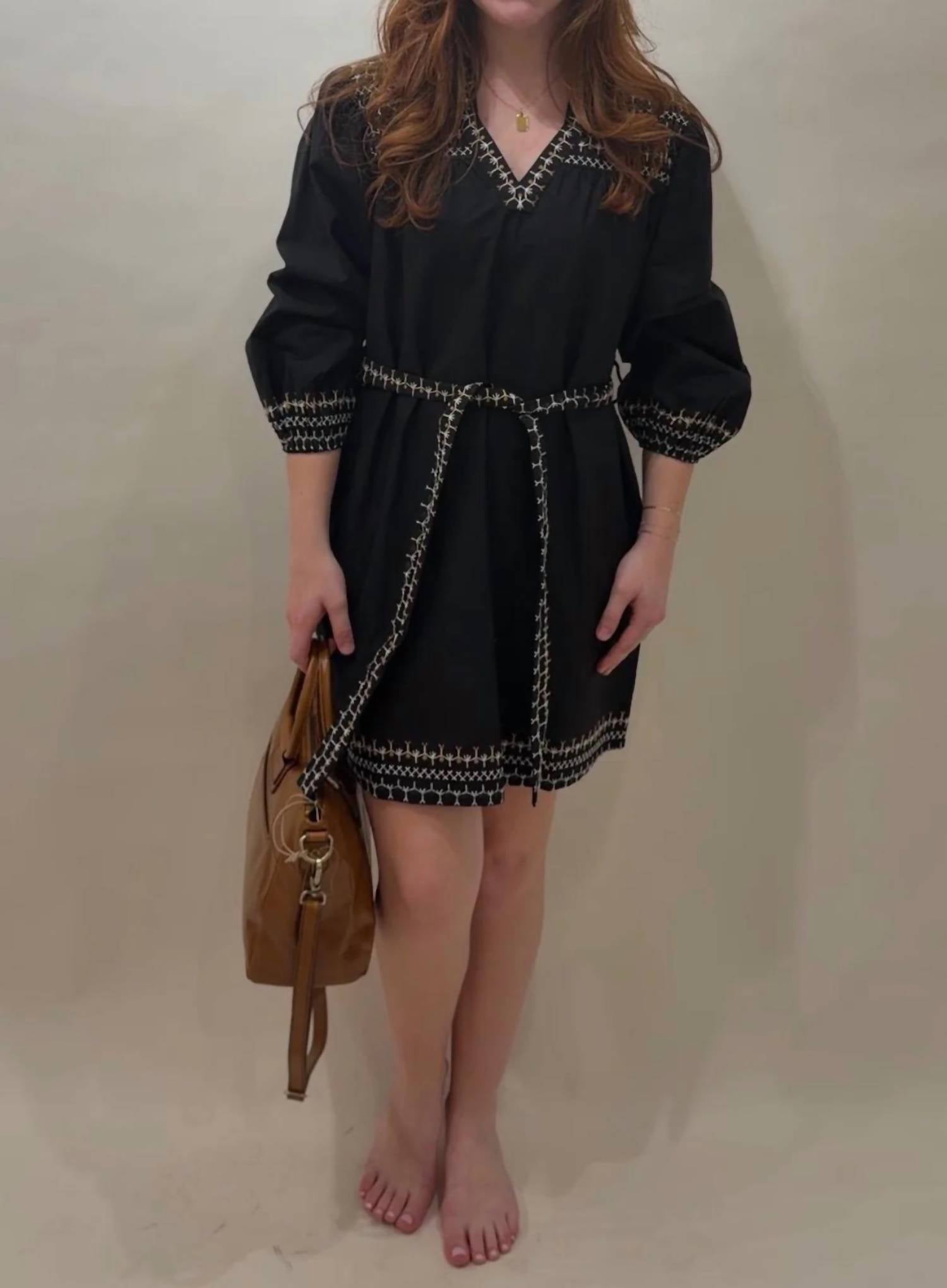 Mahila - Embroidered Puff-sleeve Mini Dress