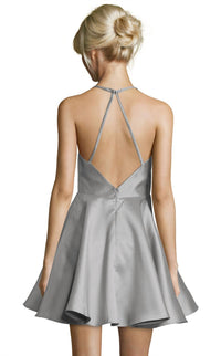 ALYCE PARIS Sleeveless Halter Cocktail Prom Dress in silver - women's dress - detail view