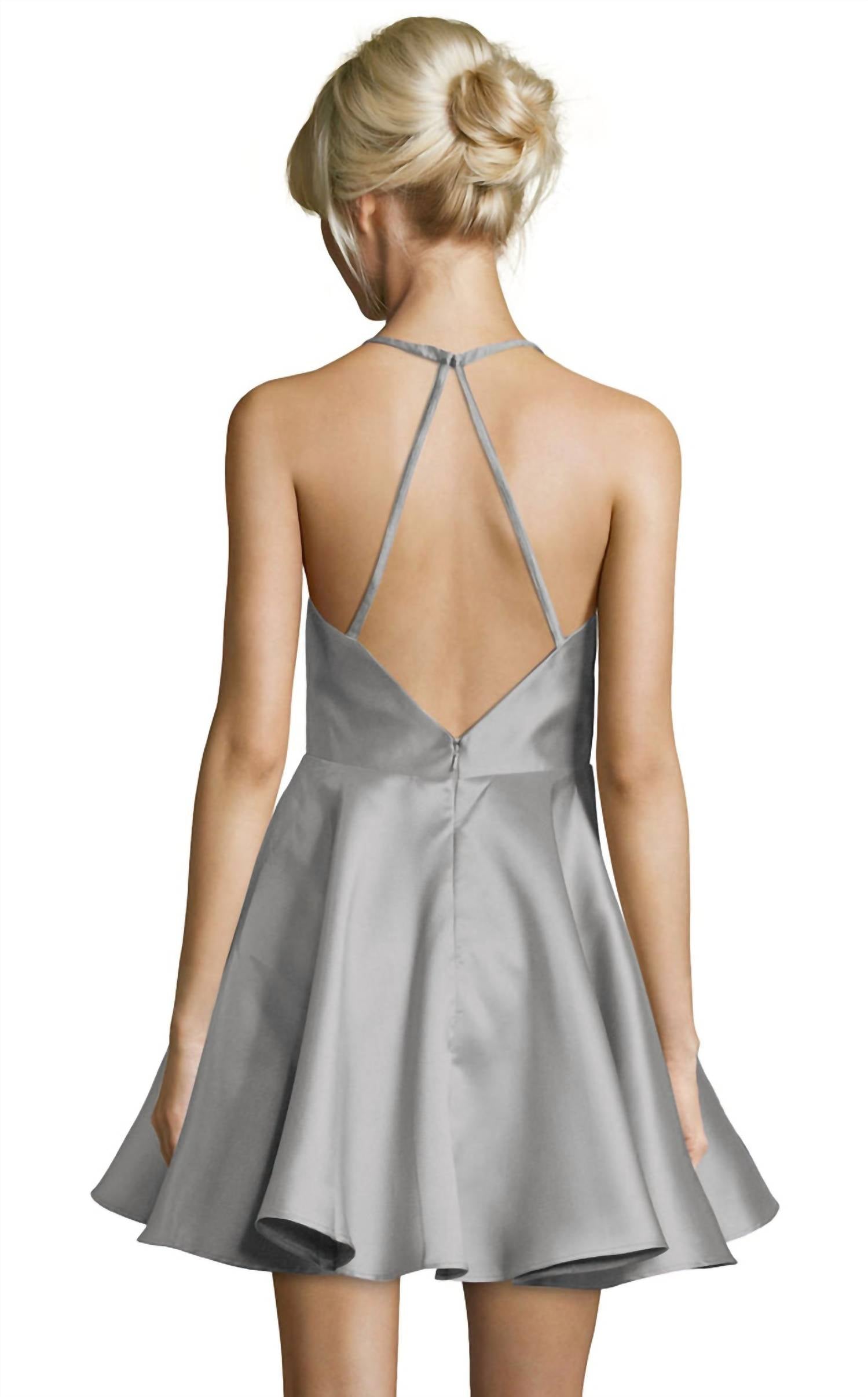 ALYCE PARIS Sleeveless Halter Cocktail Prom Dress in silver - women's dress - detail view
