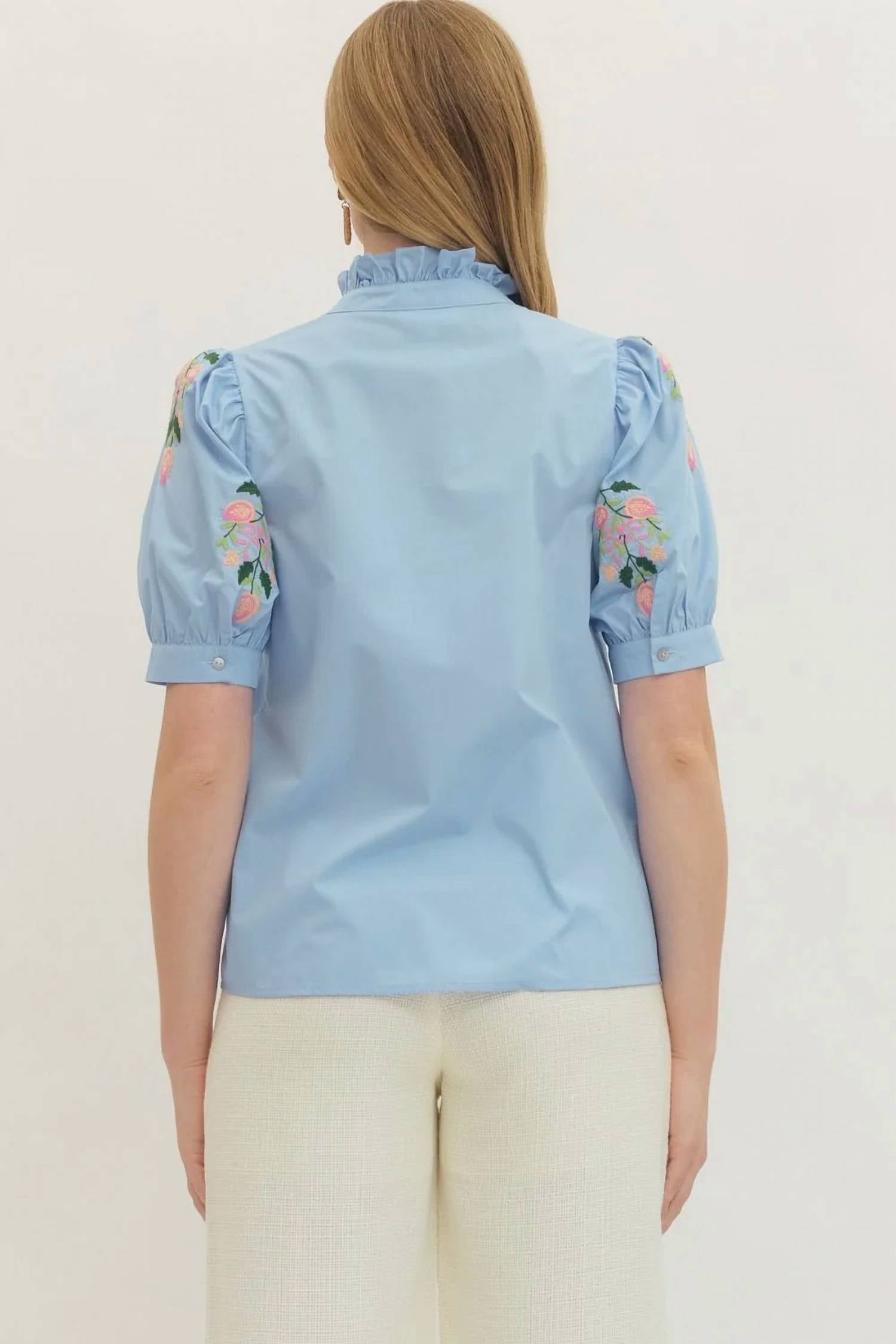 Entro - Short Sleeve Embroidered Blouse