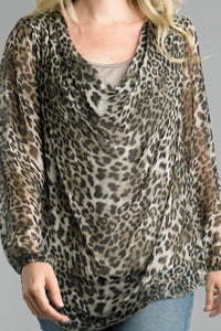 Cowl Neckline Sheer Blouse With Lining