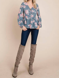 Emerald Collection - Floral Babydoll Top - Plus