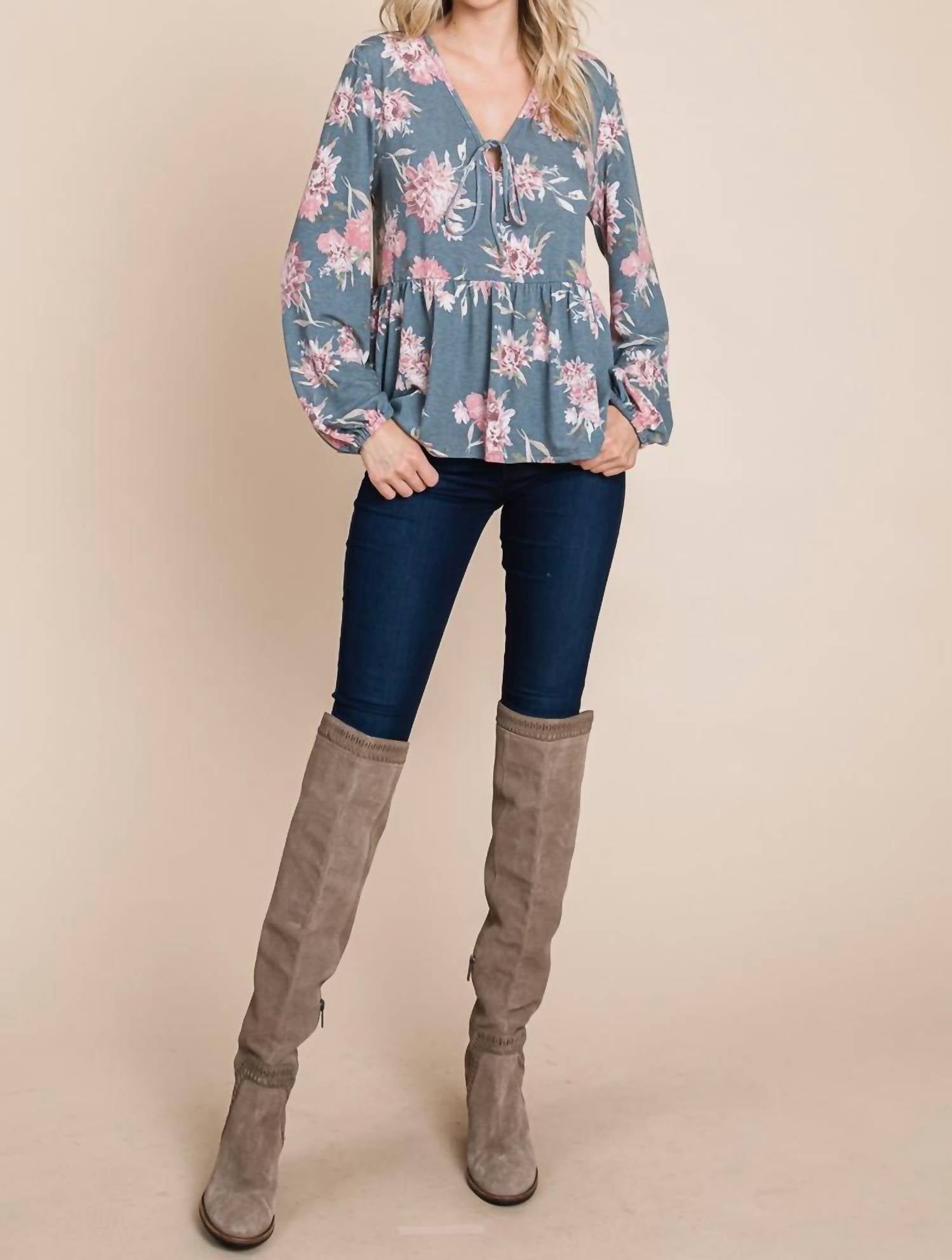 Emerald Collection - Floral Babydoll Top - Plus