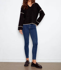 Charlie B - Embroidered Ribbed Sweater With Notch Neck