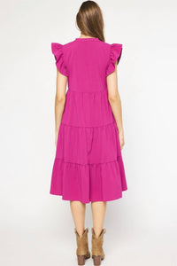 entro Ruffled Pocket Tiered Midi Dress in violet - women's dress - alternate view