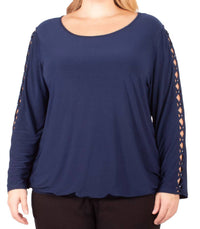 Ny Collection - Women's Rhinestone Lattice Sleeve Top - Plus