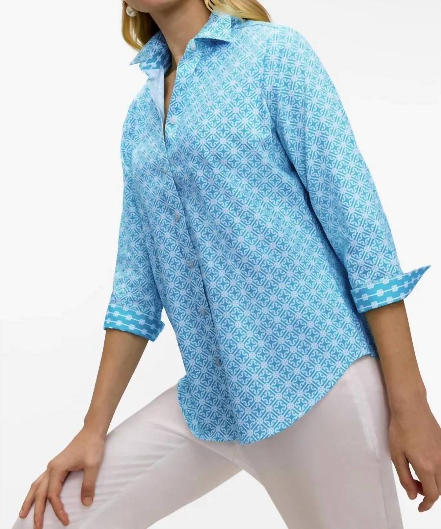 Foxcroft - Margie Geo Lattice 3/4 Sleeve Shirt