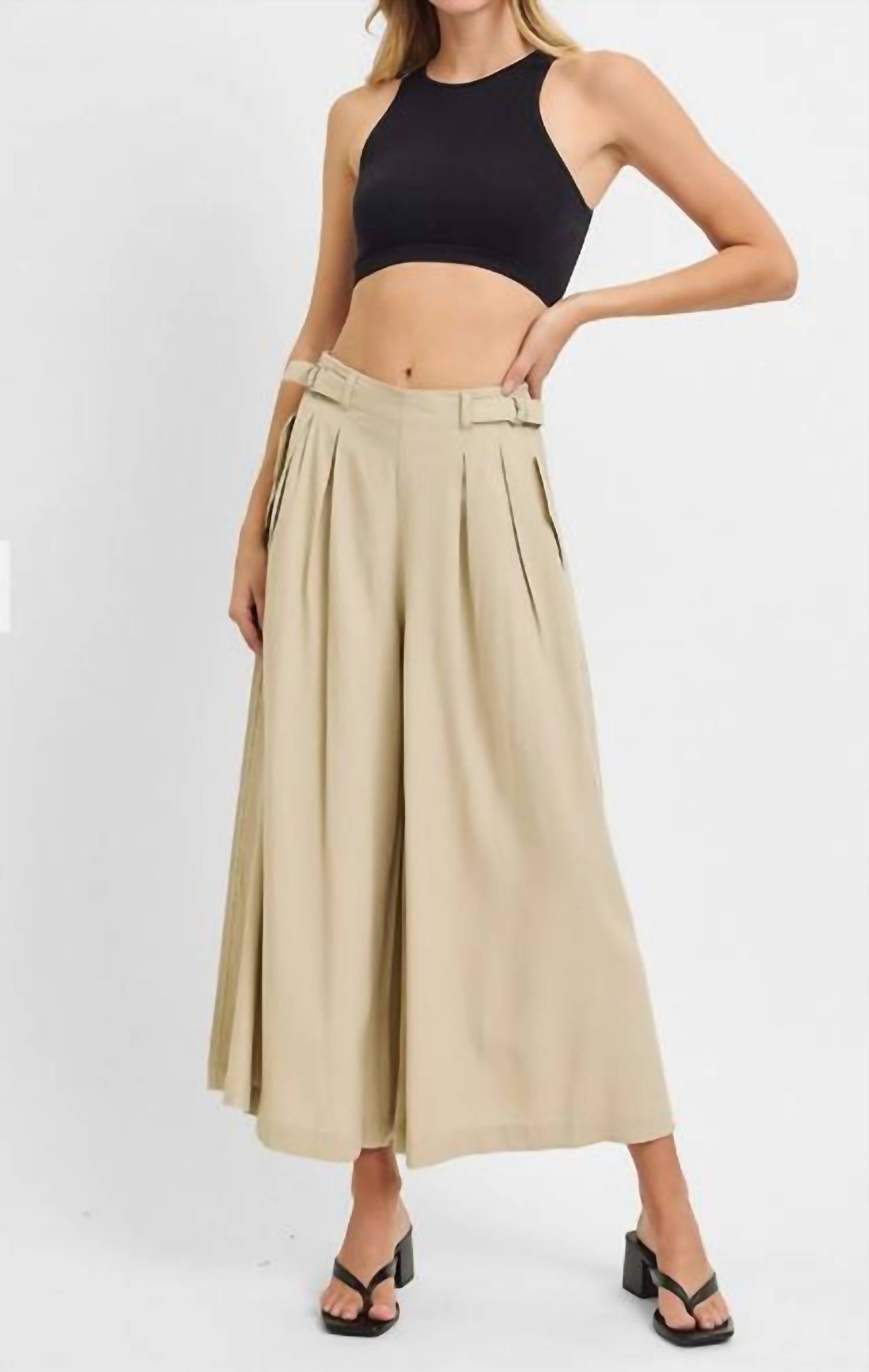RISEN Wide Leg Linen Pants in beige - women's pants