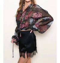Fore Collection - Floral Printed Smocked Chiffon Top