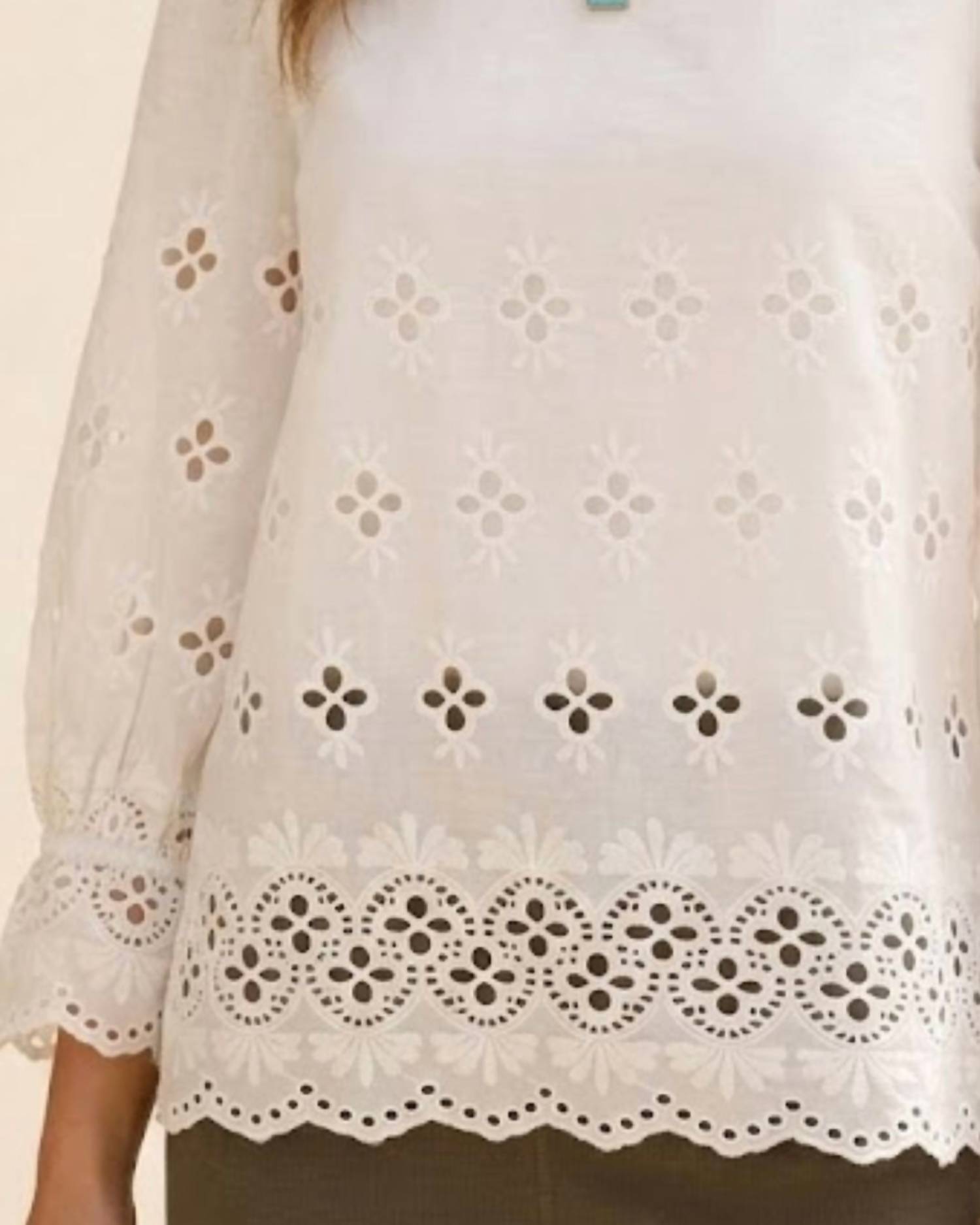 Sail To Sable - Scallop Eyelet Top