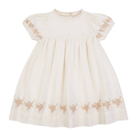 Orange Dimanche - Girls Linen Dress With Embroidery