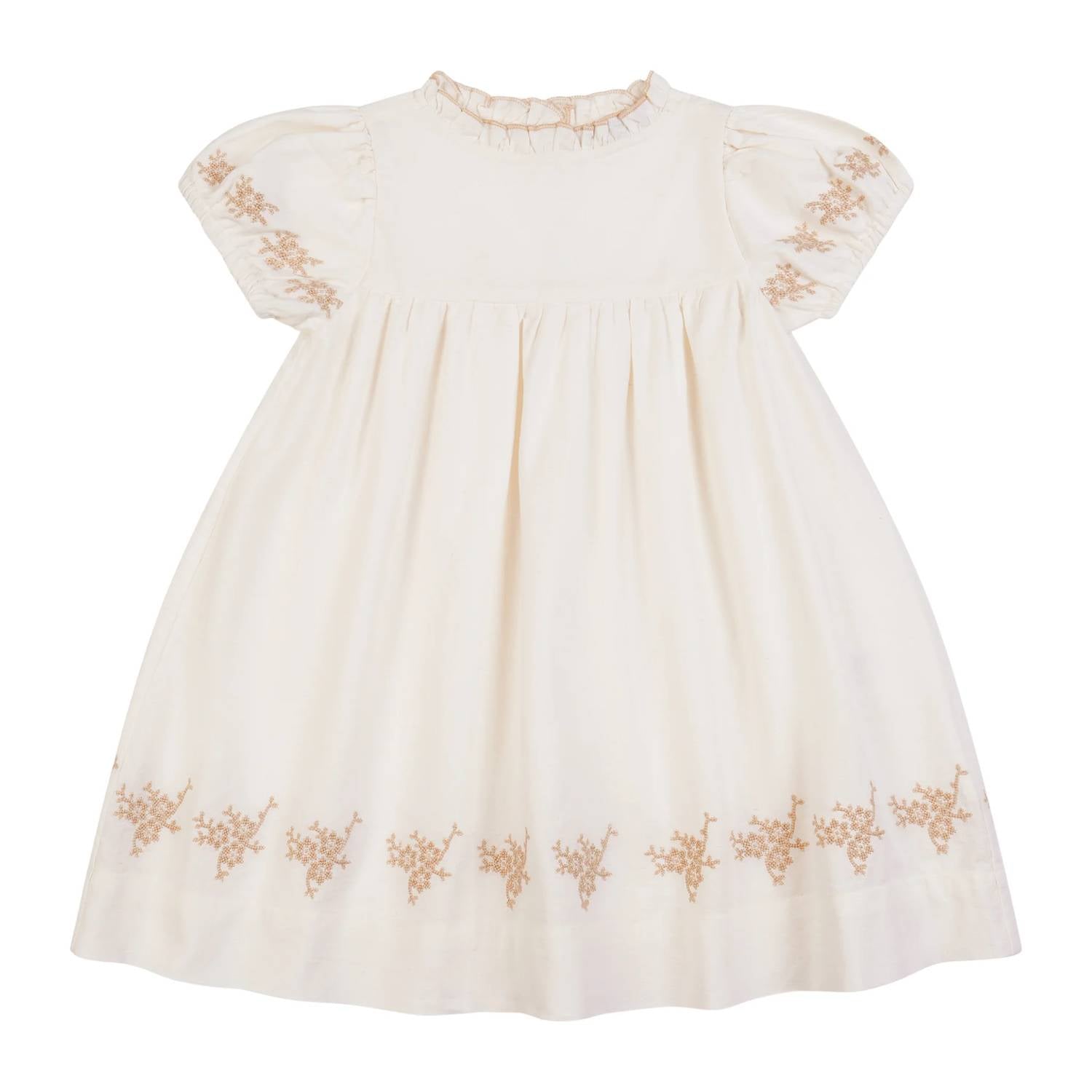 Orange Dimanche - Girls Linen Dress With Embroidery