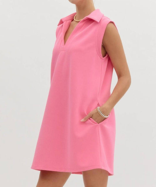 Entro - Textured Solid V Neck Dress