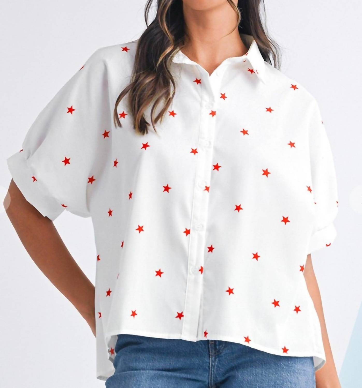Shewin - Stars Puff Sleeve Loose Shirt