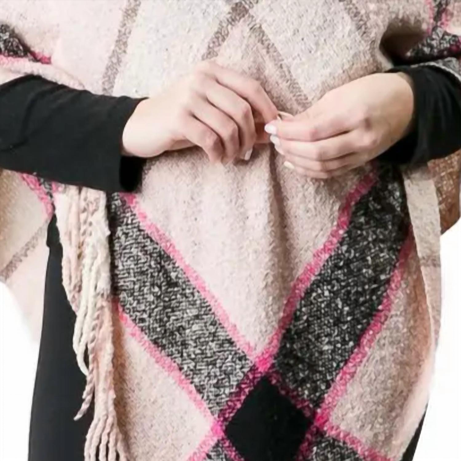 Top It Off - Women's Cece Poncho Fringe Plaid Wrap