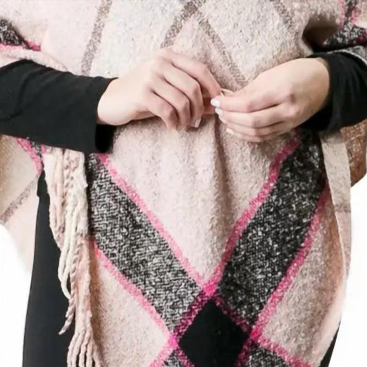 Top It Off - Women's Cece Poncho Fringe Plaid Wrap