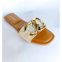 Bamboo Women's Chain Slide Sandals in ivory gold - women's sandal