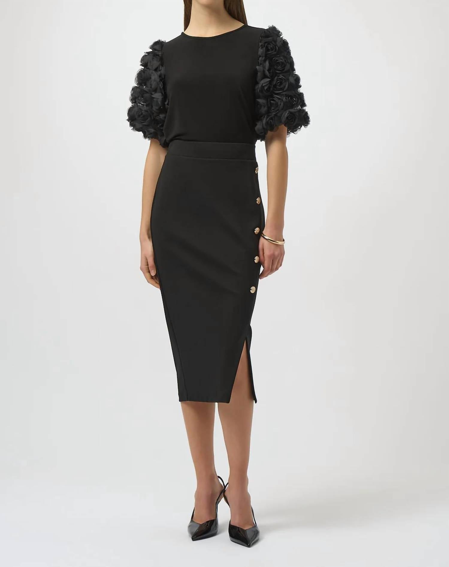 Joseph Ribkoff - Rosette Embroidered Sleeves Top