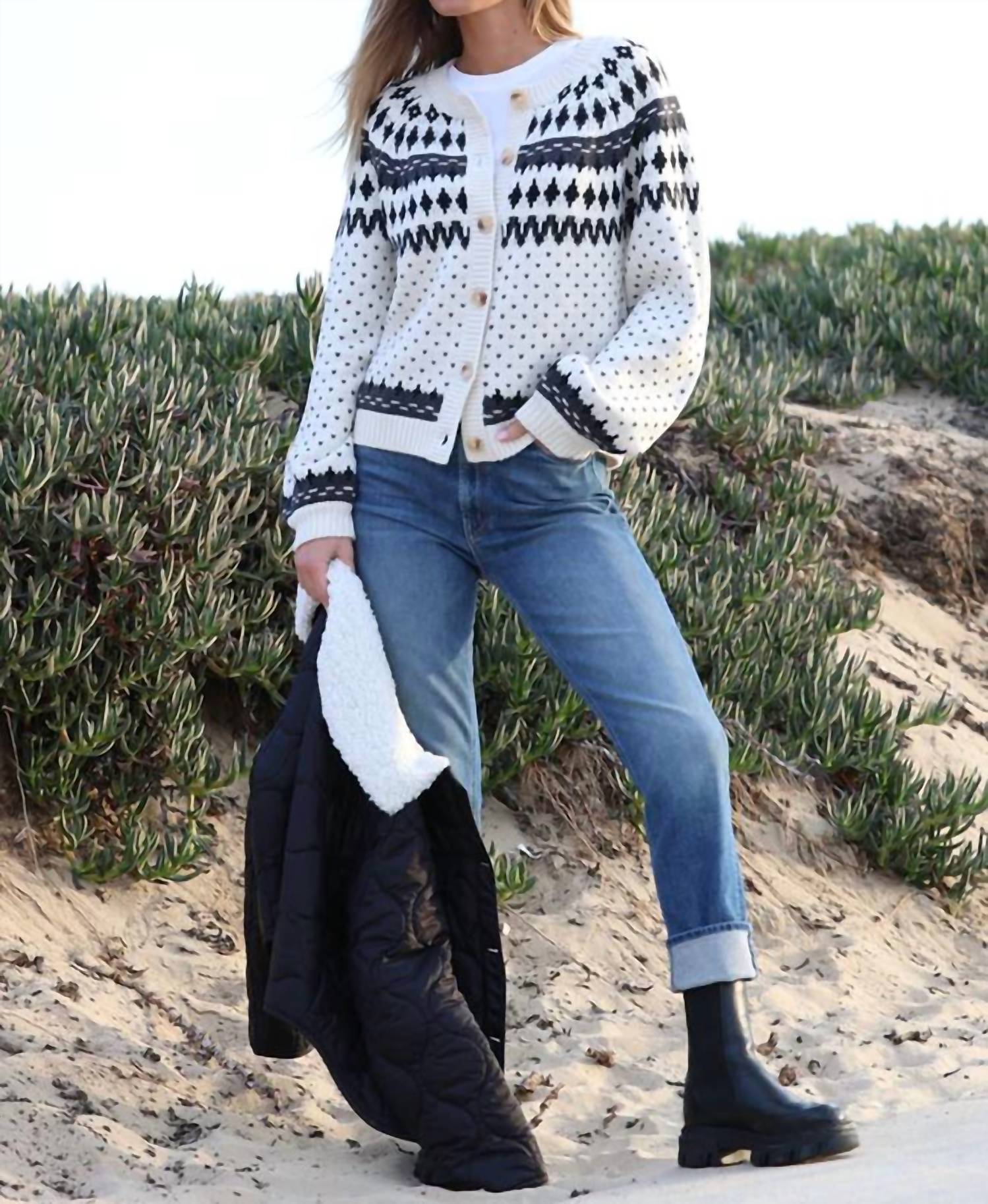 Dylan Devin Sweater in white - women's cardigan - detail view