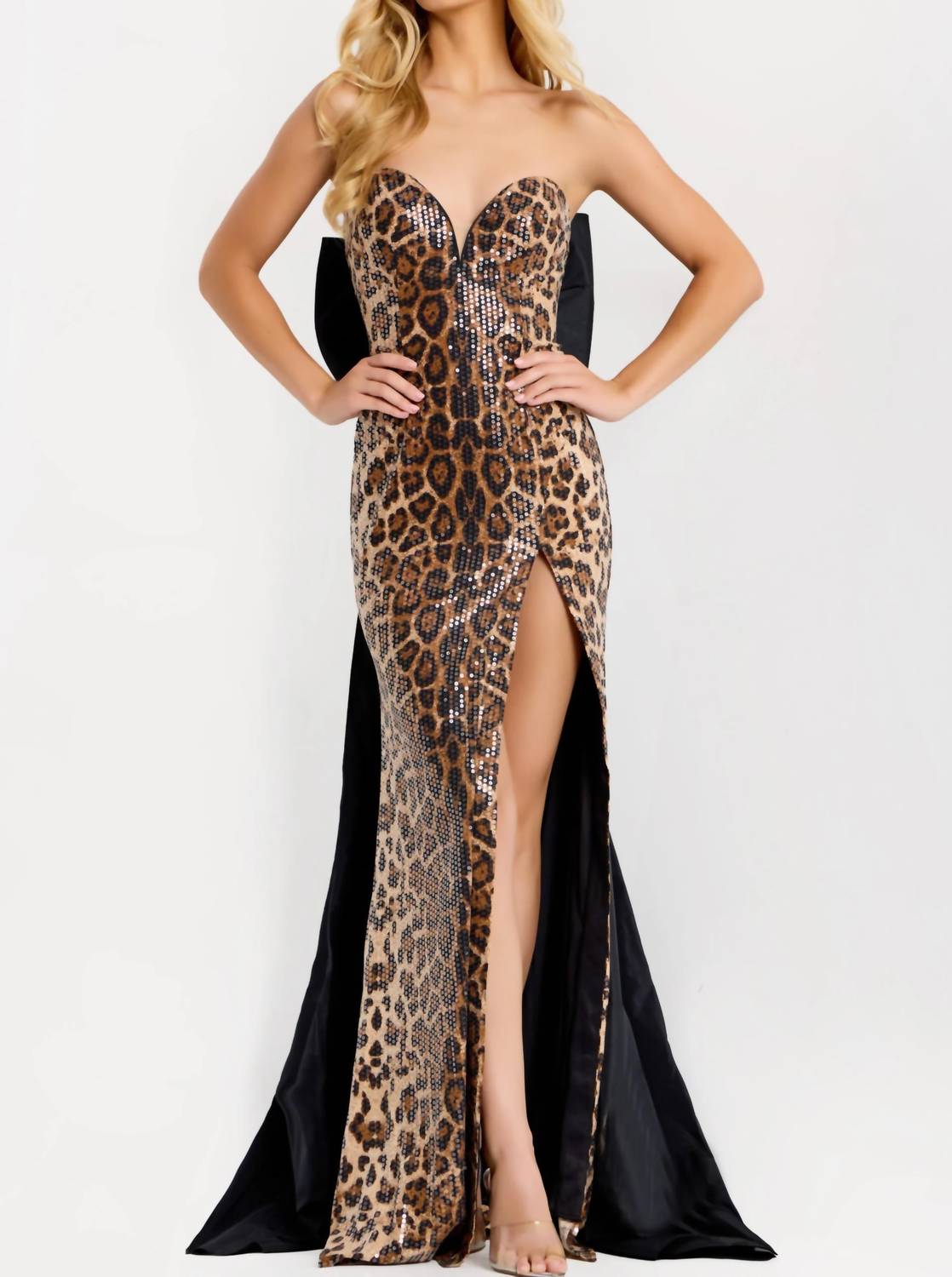 Jovani - Strapless Leopard Sequin Gown