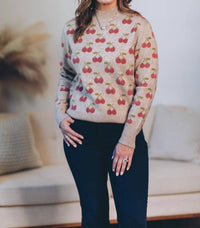 PINCH Cherry On Top Sweater in oatmeal - women's sweater - detail view