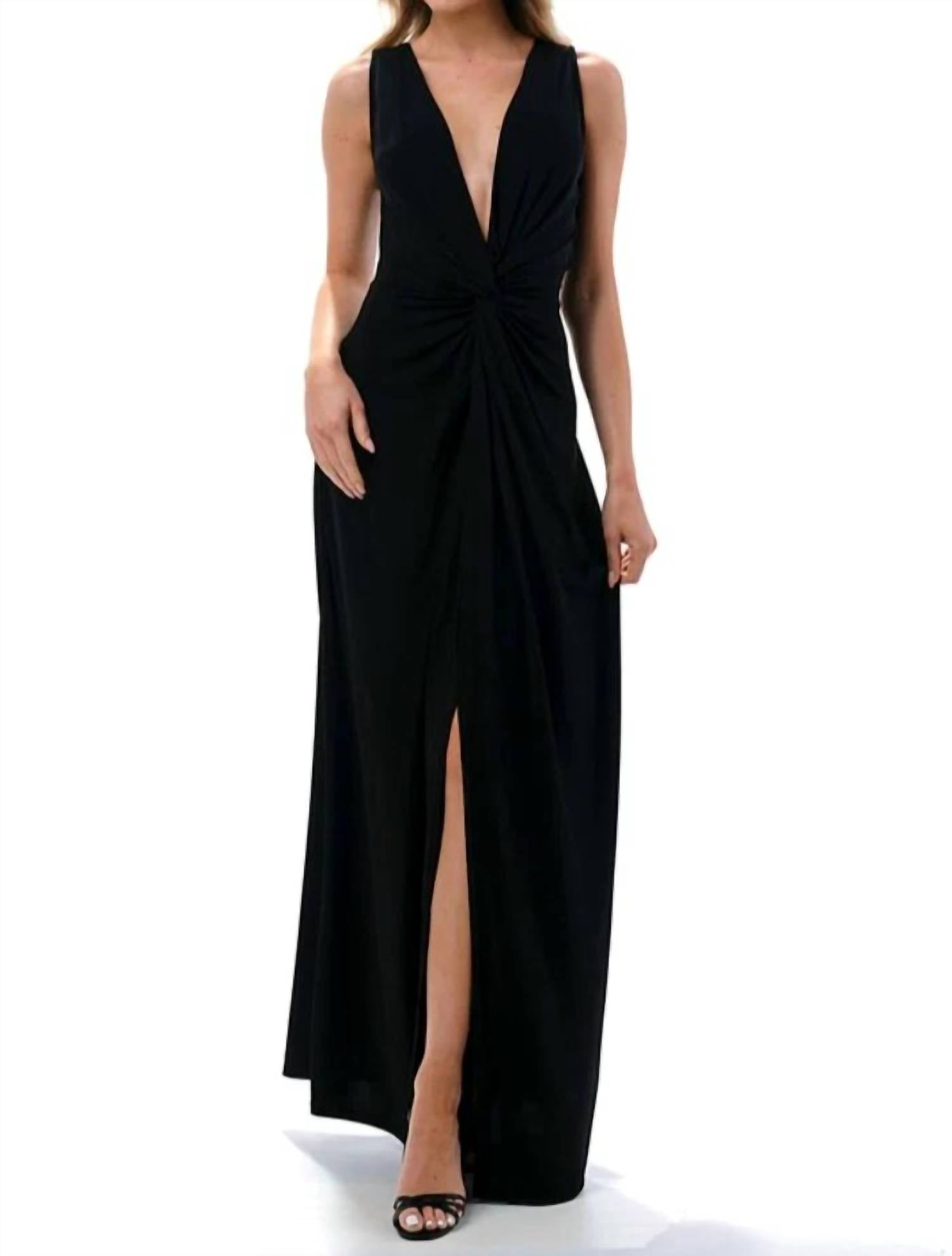 Ariella - Twist Front Plunging Neckline Maxi Dress