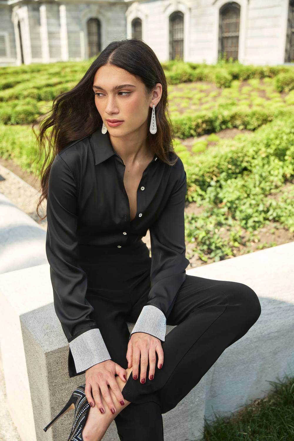 Frank Lyman - Button-Down Top with Rhinestone Cuff