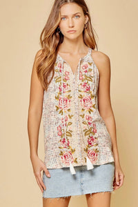 Andree By Unit - Floral Embroidered Sleeveless Top