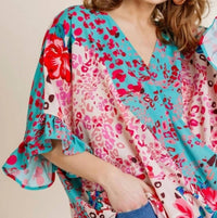 Umgee - Floral Animal Print Ruffle Top