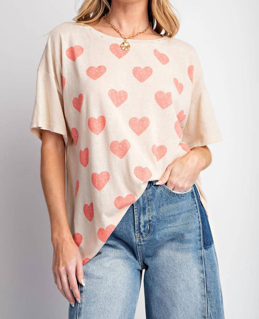 Easel - Heart Print Cotton Knit Top