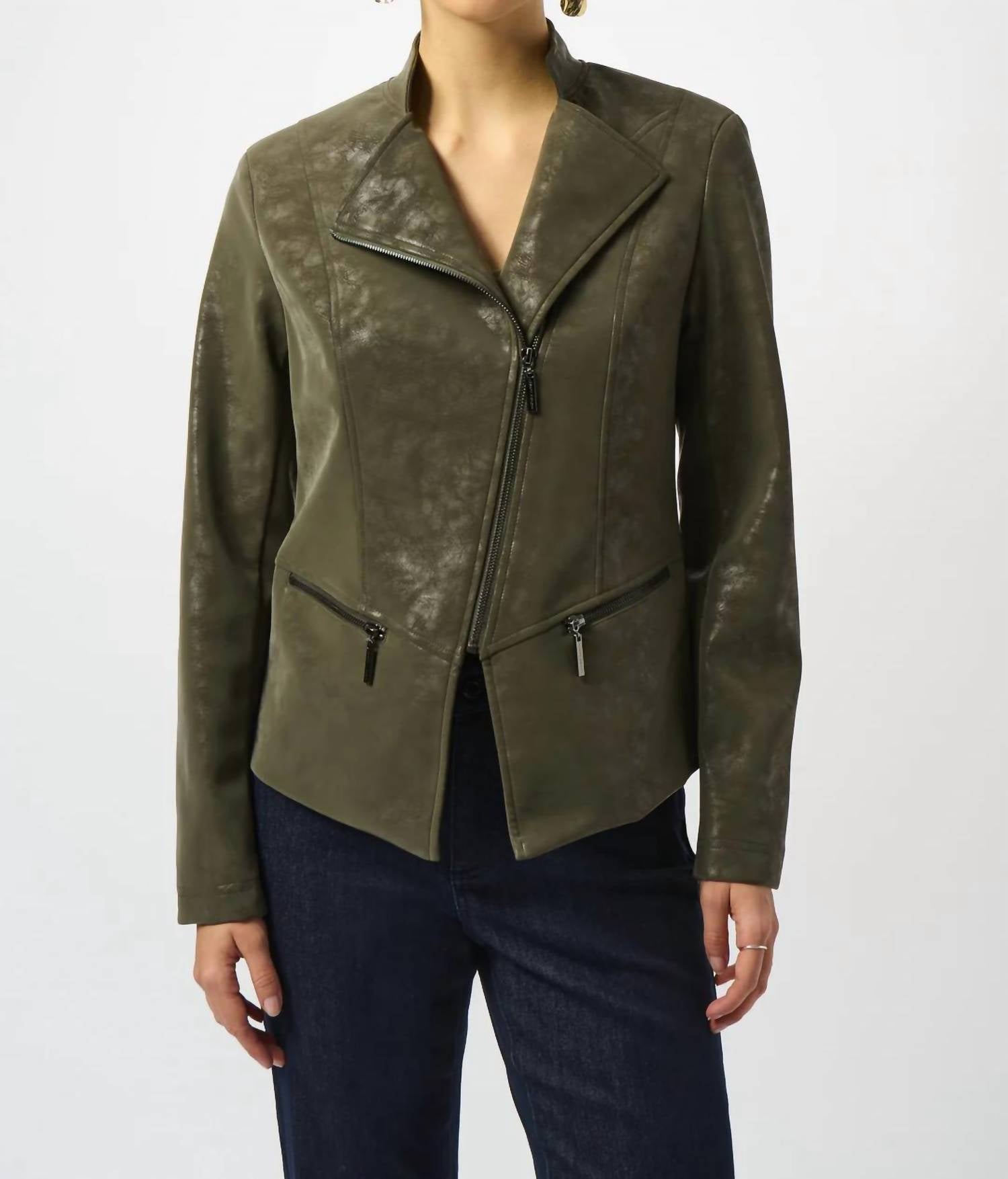 Joseph Ribkoff - Long Sleeve Faux Suede Moto Jacket