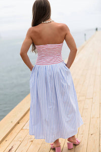 Tcec - Coastal Stripe Strapless Midi Dress