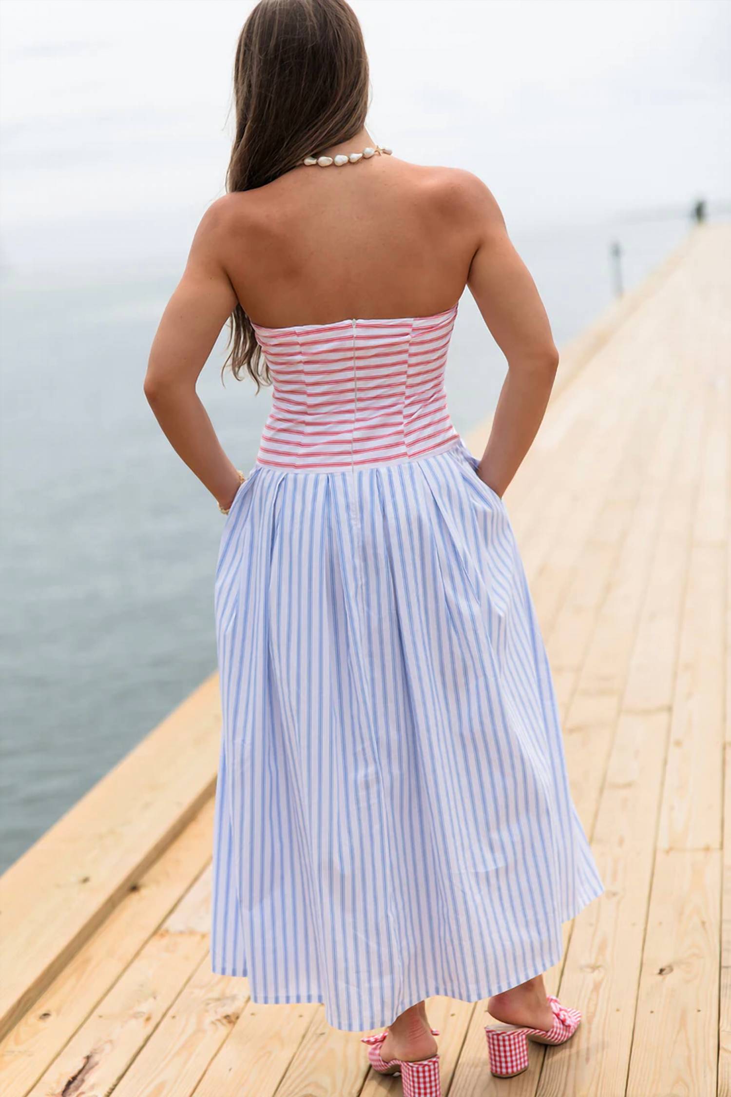 Tcec - Coastal Stripe Strapless Midi Dress