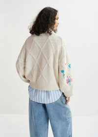 Essentiel Antwerp - Rib-Knitted Sweater with Flower Embroidery