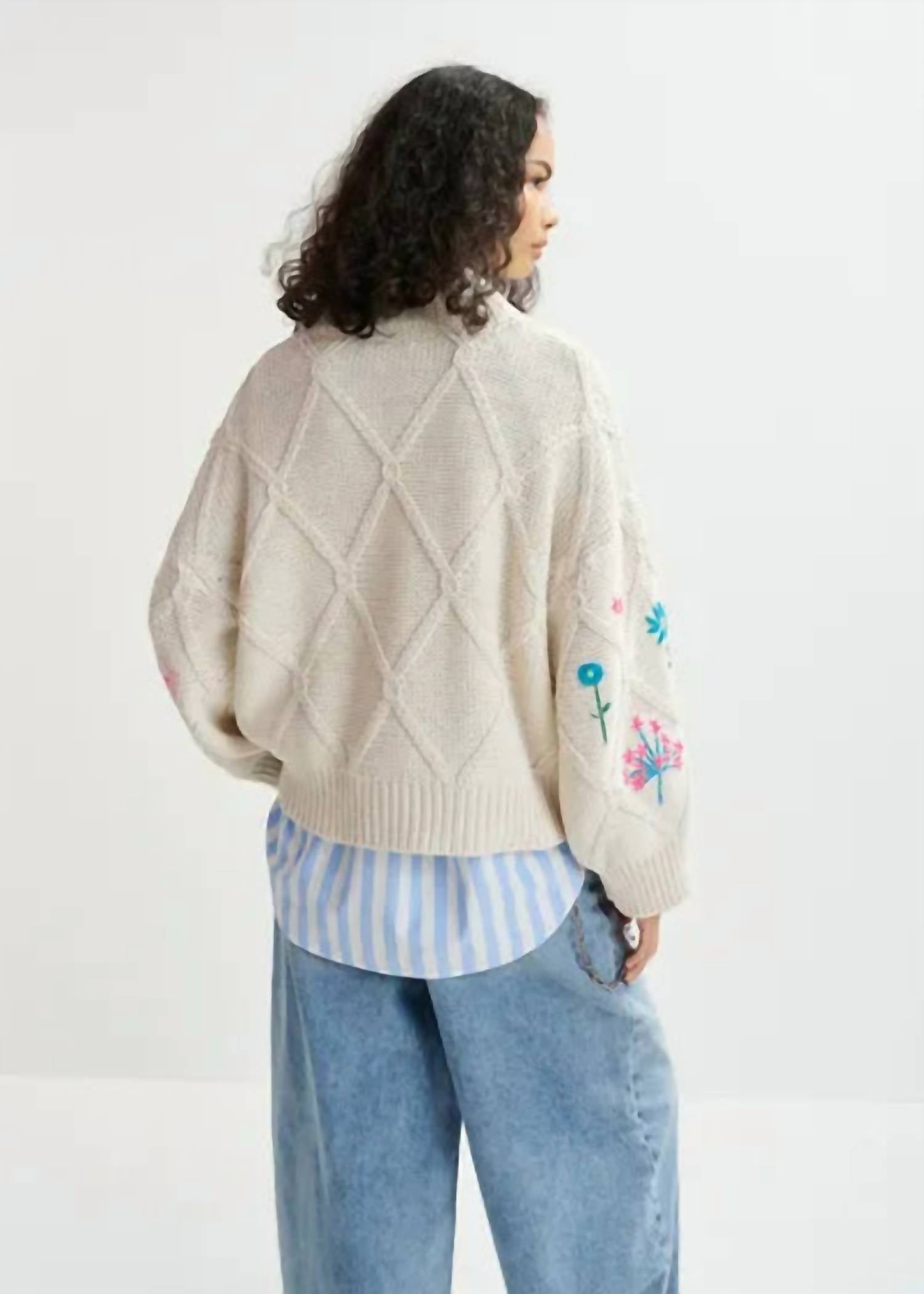 Essentiel Antwerp - Rib-Knitted Sweater with Flower Embroidery