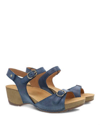 dansko Women's Tricia Sandal in blue milled burnished - women's sandal - detail view
