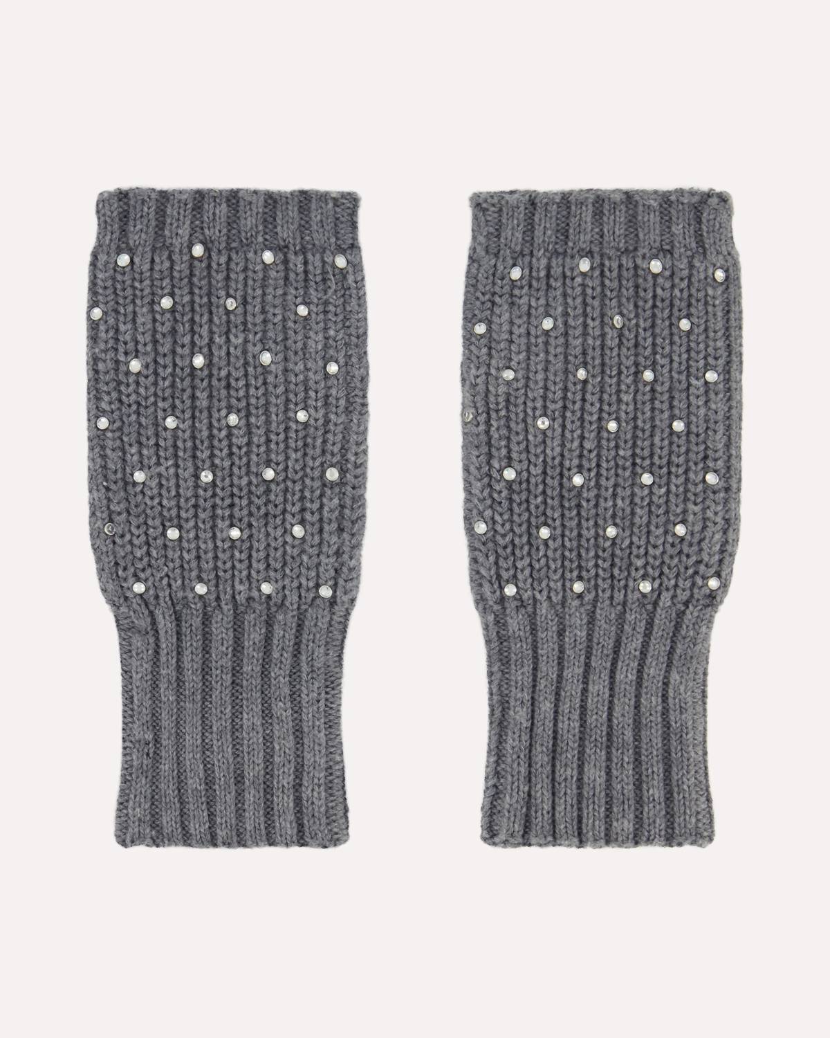 Minnie Rose - Women's Cotton Cashmere Rhinestone Fingerless Gloves