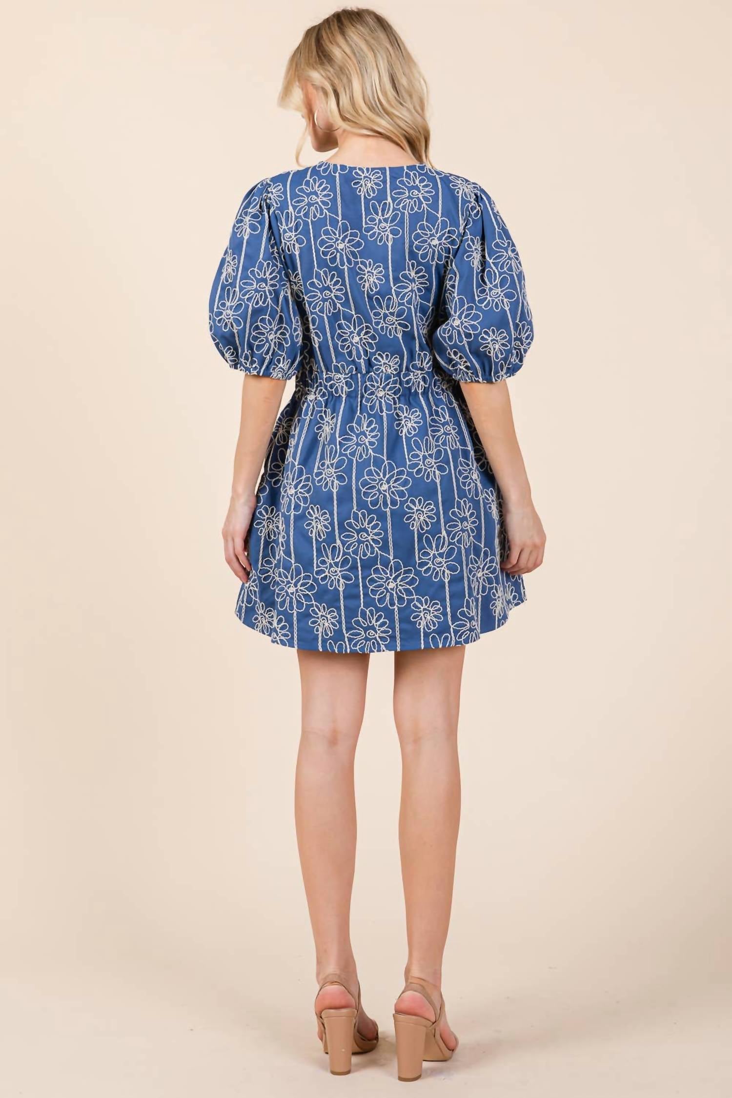 Geegee X Lovelo - Floral Embroidered Half Button-up Mini Dress