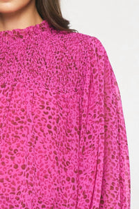 entro Check You Out Leopard Blouse in magenta - women's blouse - detail view