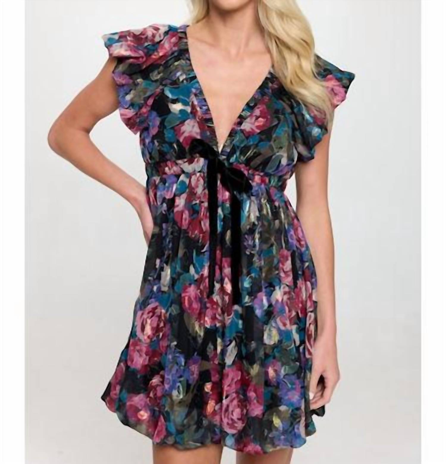 Meet Me In Santorini - Bow Floral Mini Dress