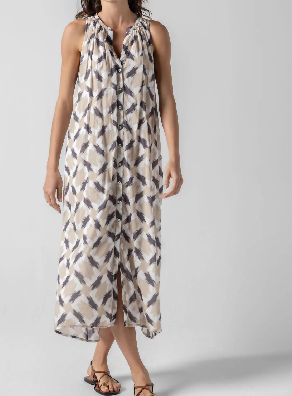 Lilla P - Split Neck Belted Maxi Dress